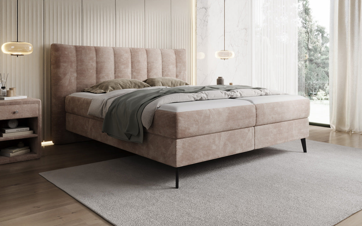 Boxspringbed Ines in Ribstof met opbergruimte