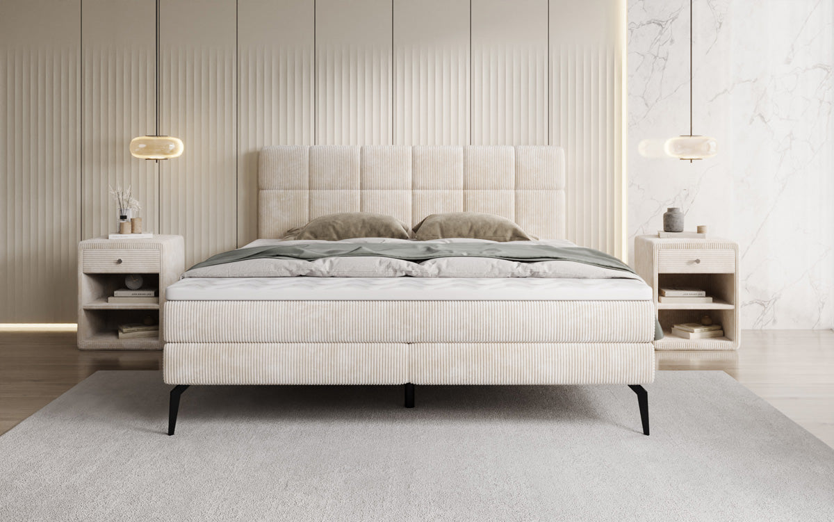 Boxspringbed Vera in Ribstof met hoge poten