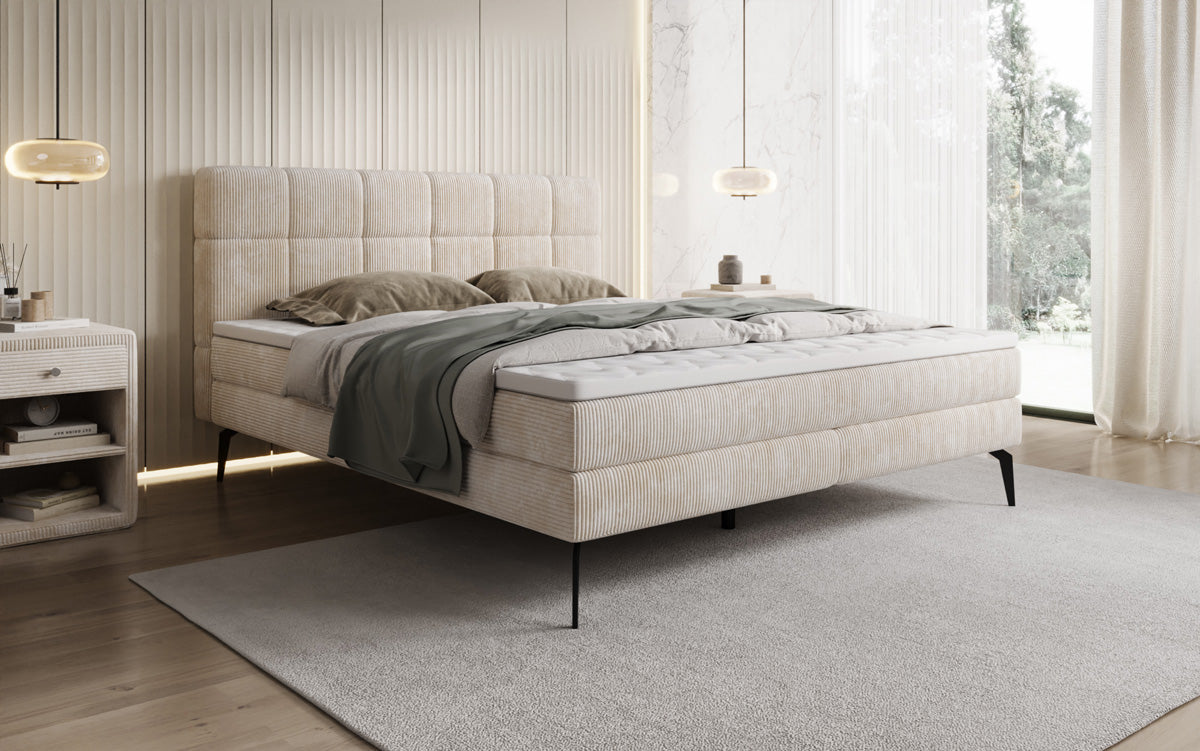 Boxspringbed Vera in Ribstof met hoge poten