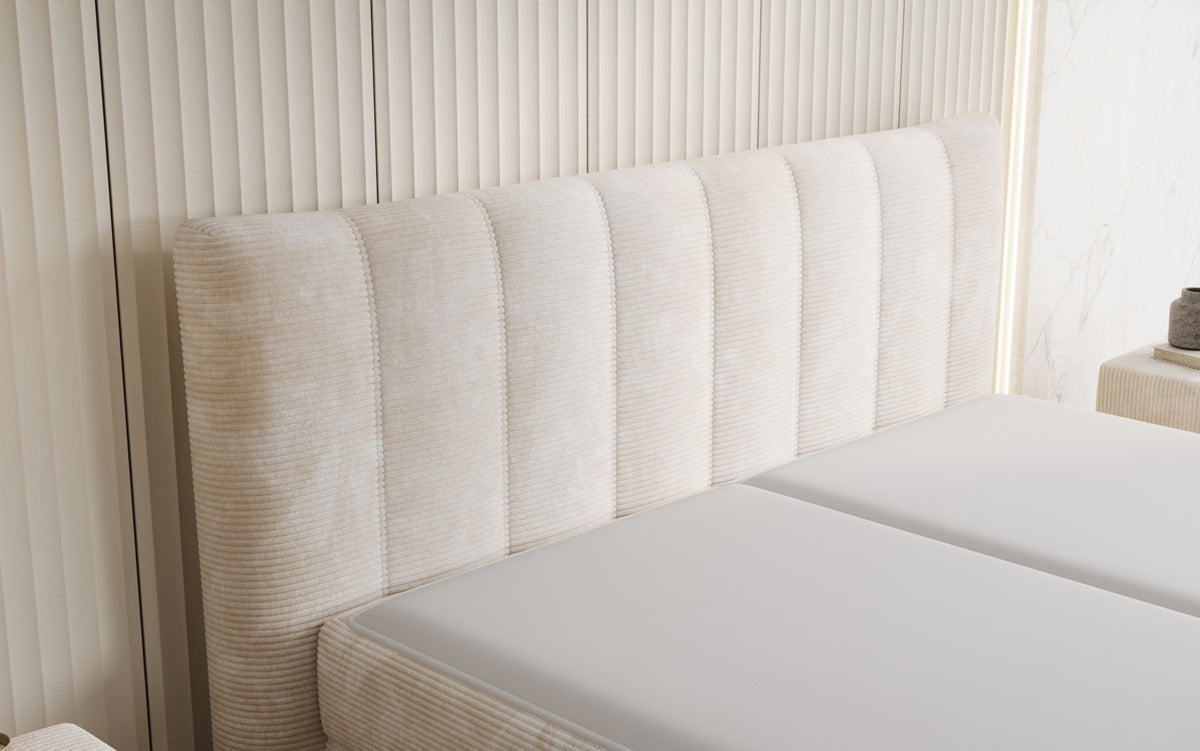 Boxspringbed Ines in Ribstof met opbergruimte