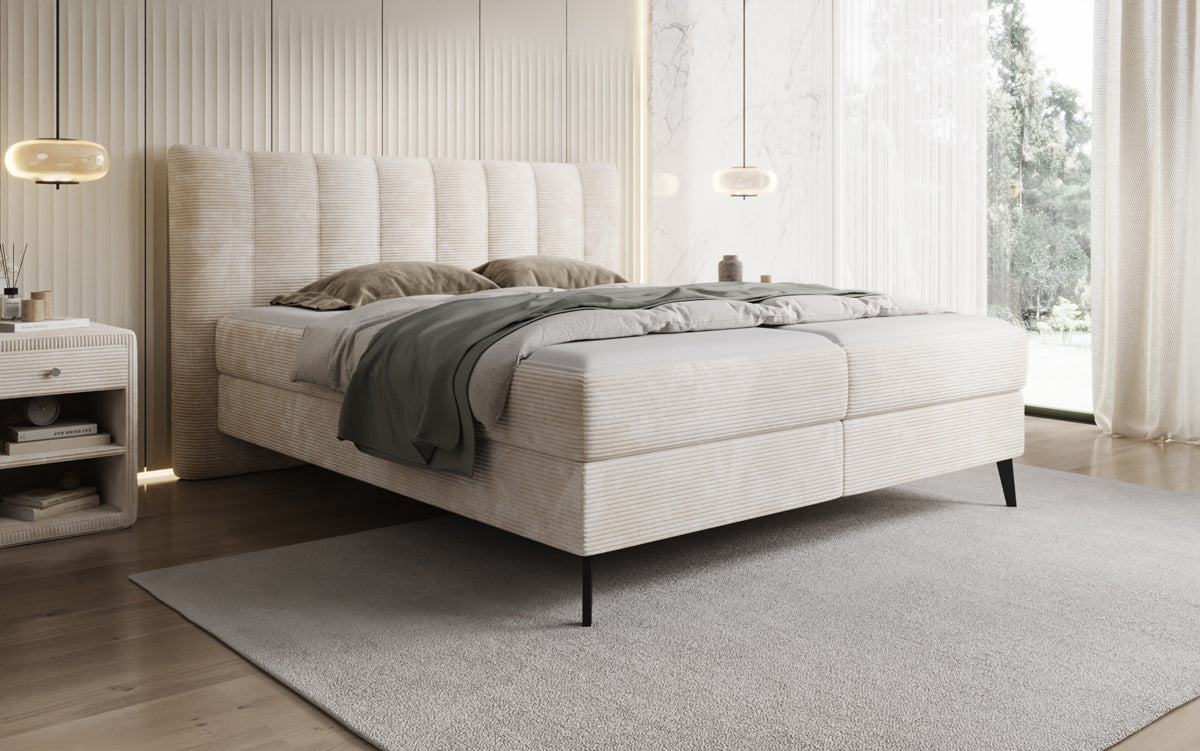 Boxspringbed Ines in Ribstof met opbergruimte
