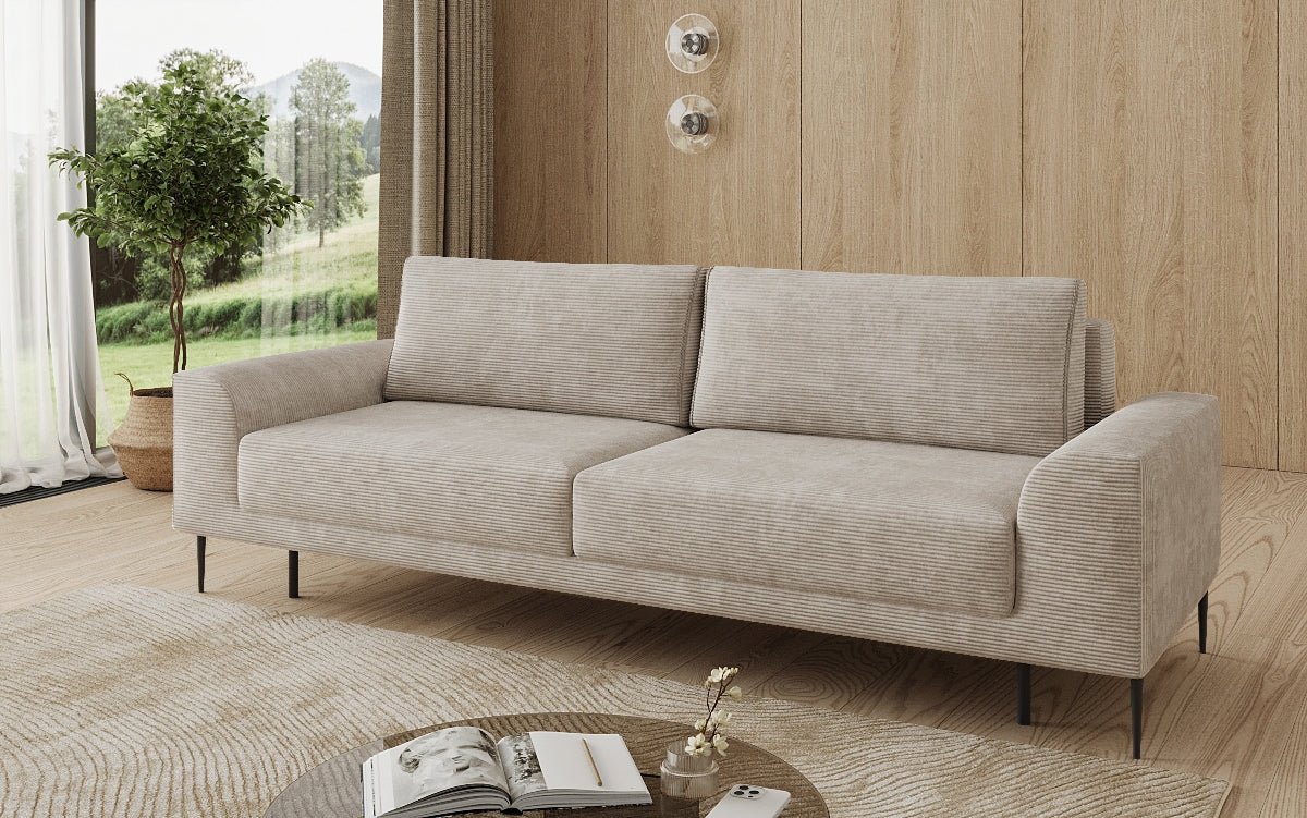 Designer 3-zitsbank Bloom in Ribstof met slaapfunctie en opbergruimte