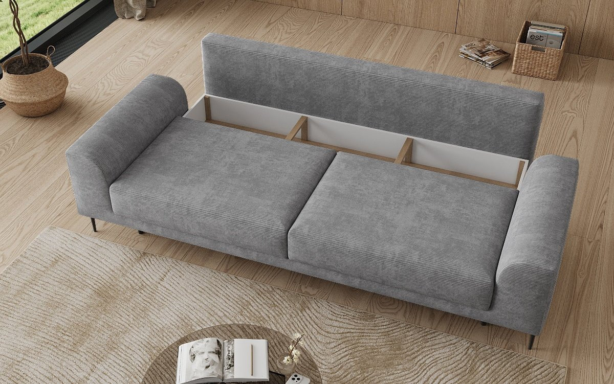Designer 3-zitsbank Bloom in Ribstof met slaapfunctie en opbergruimte