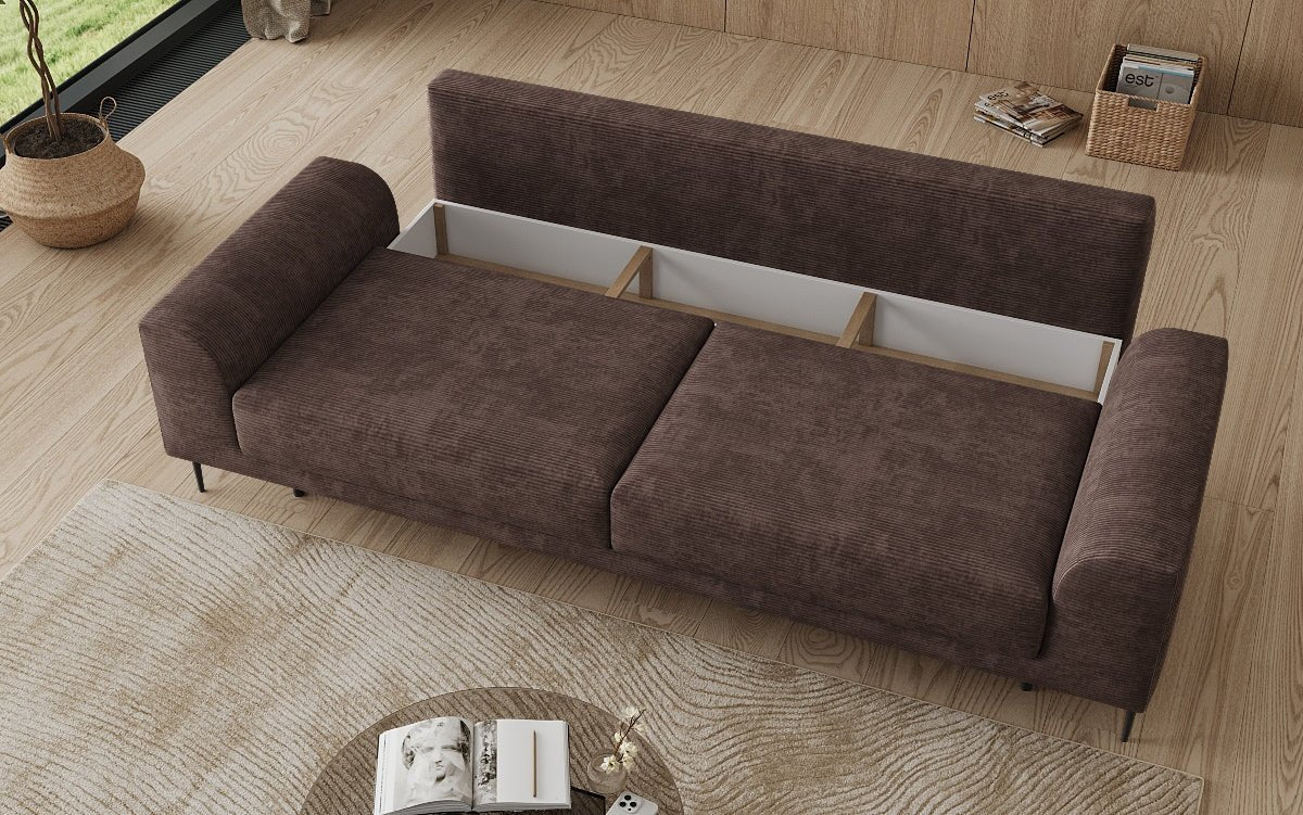 Designer 3-zitsbank Bloom in Ribstof met slaapfunctie en opbergruimte