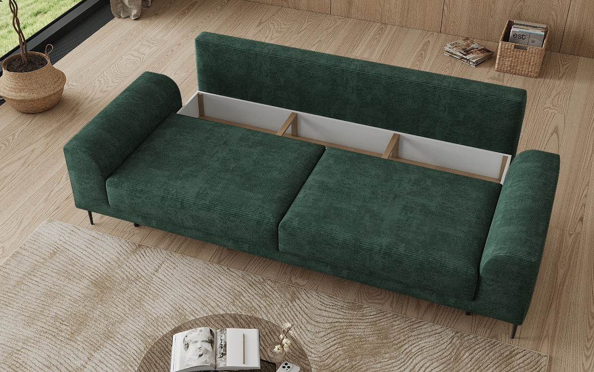 Designer 3-zitsbank Bloom in Ribstof met slaapfunctie en opbergruimte
