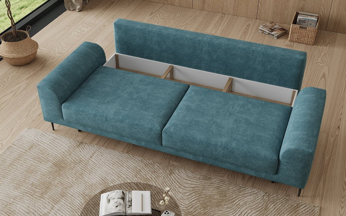 Designer 3-zitsbank Bloom in Ribstof met slaapfunctie en opbergruimte