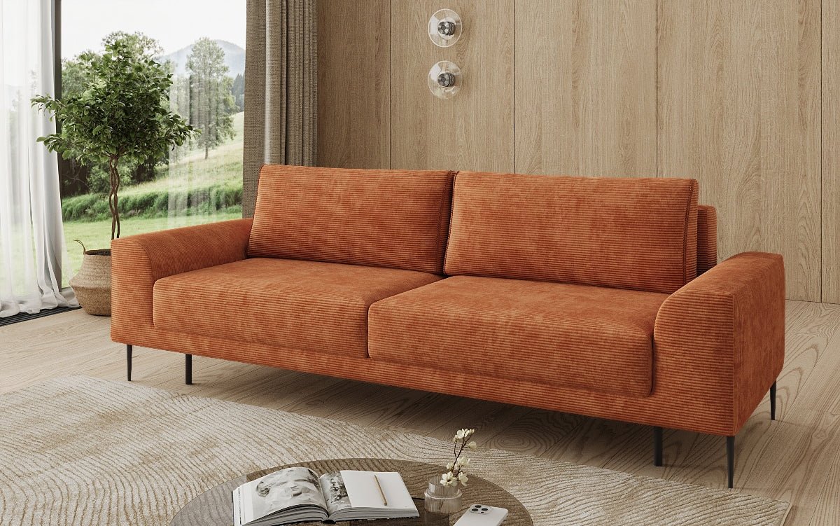 Designer 3-zitsbank Bloom in Ribstof met slaapfunctie en opbergruimte