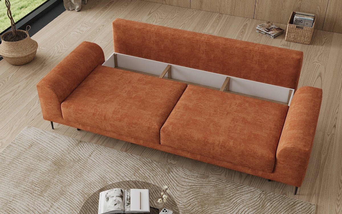 Designer 3-zitsbank Bloom in Ribstof met slaapfunctie en opbergruimte
