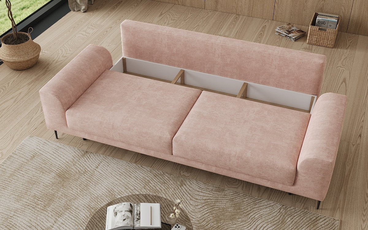 Designer 3-zitsbank Bloom in Ribstof met slaapfunctie en opbergruimte