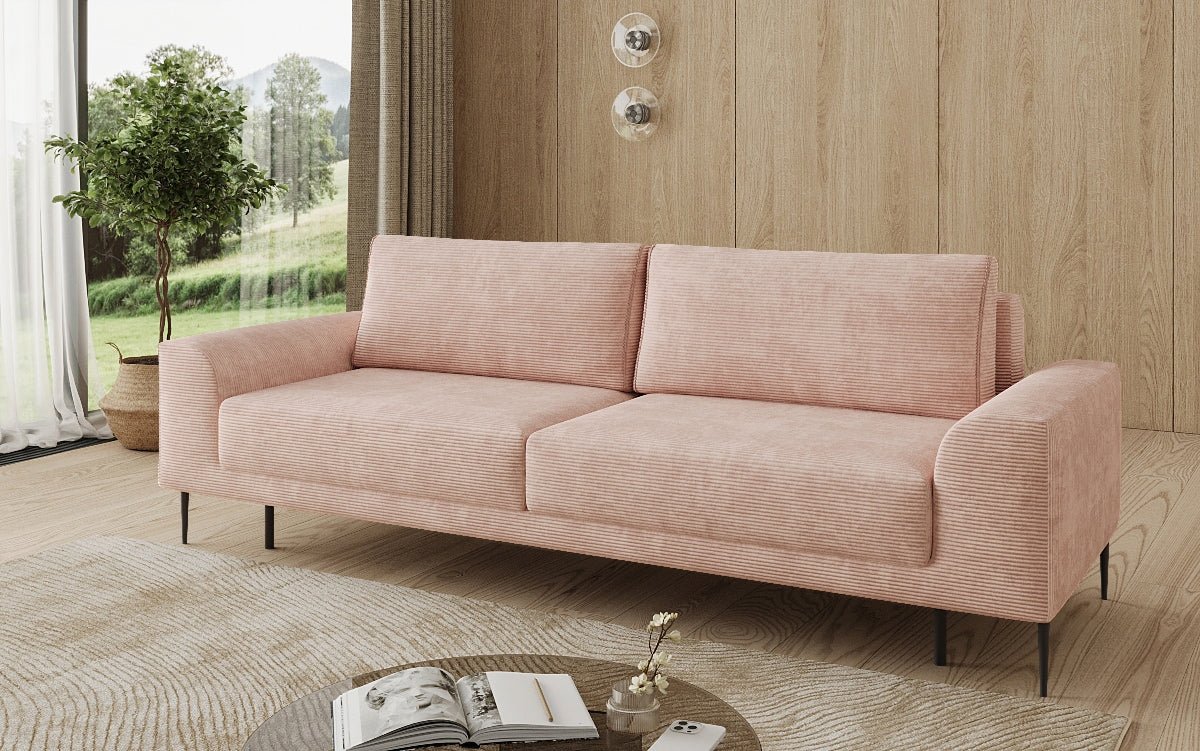 Designer 3-zitsbank Bloom in Ribstof met slaapfunctie en opbergruimte
