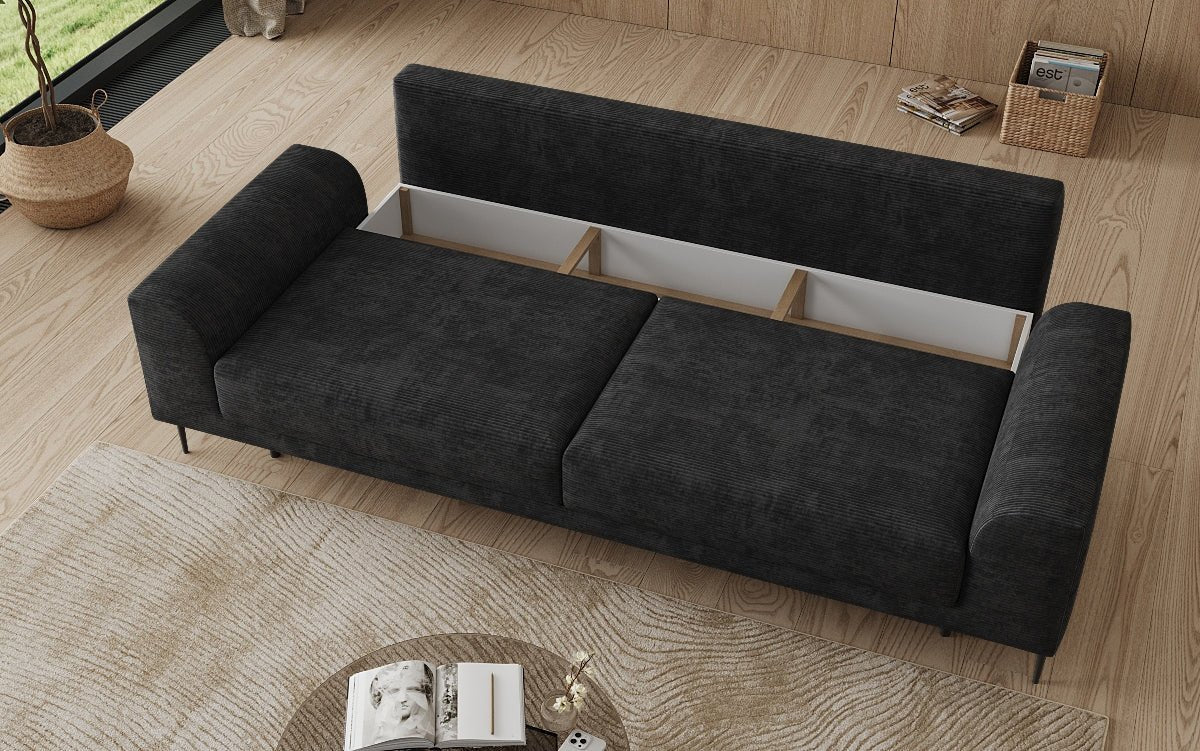 Designer 3-zitsbank Bloom in Ribstof met slaapfunctie en opbergruimte