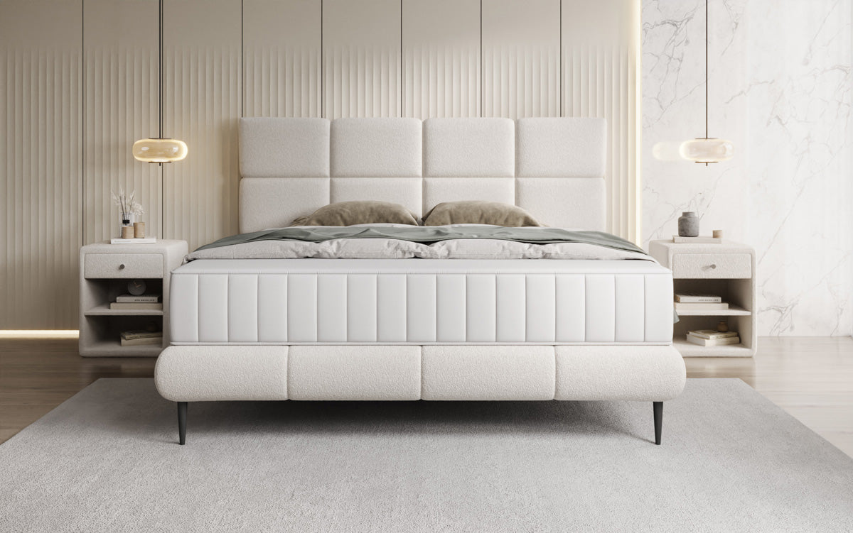 Boxspringbed Nessa met hoge poten in Teddystof Bouclé