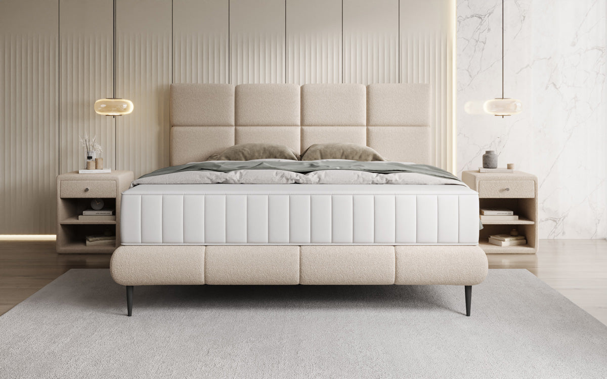 Boxspringbed Nessa met hoge poten in Teddystof Bouclé
