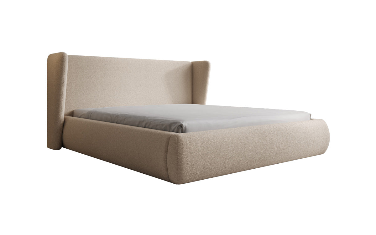 Designer gestoffeerd bed Rosalie in Teddystof Bouclé met opbergruimte