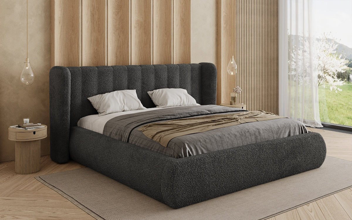 Design gestoffeerd bed Valentina Bouclé met opbergruimte