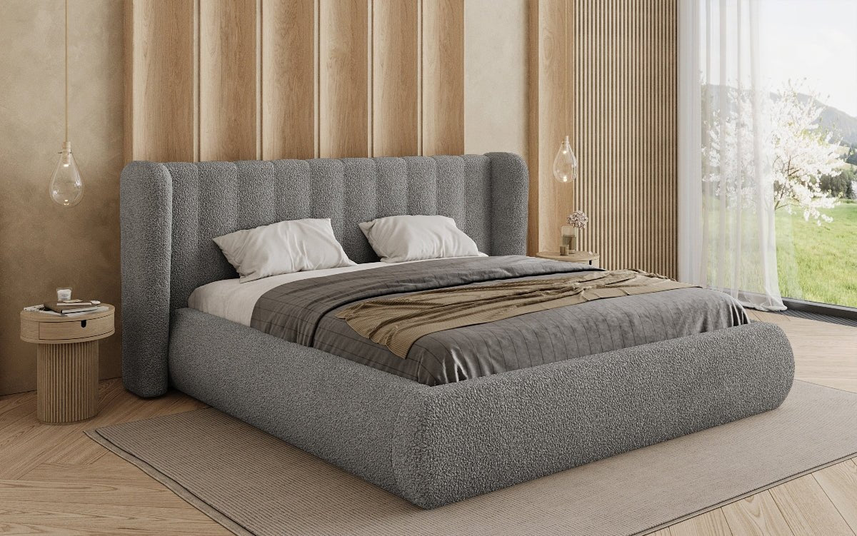 Design gestoffeerd bed Valentina Bouclé met opbergruimte