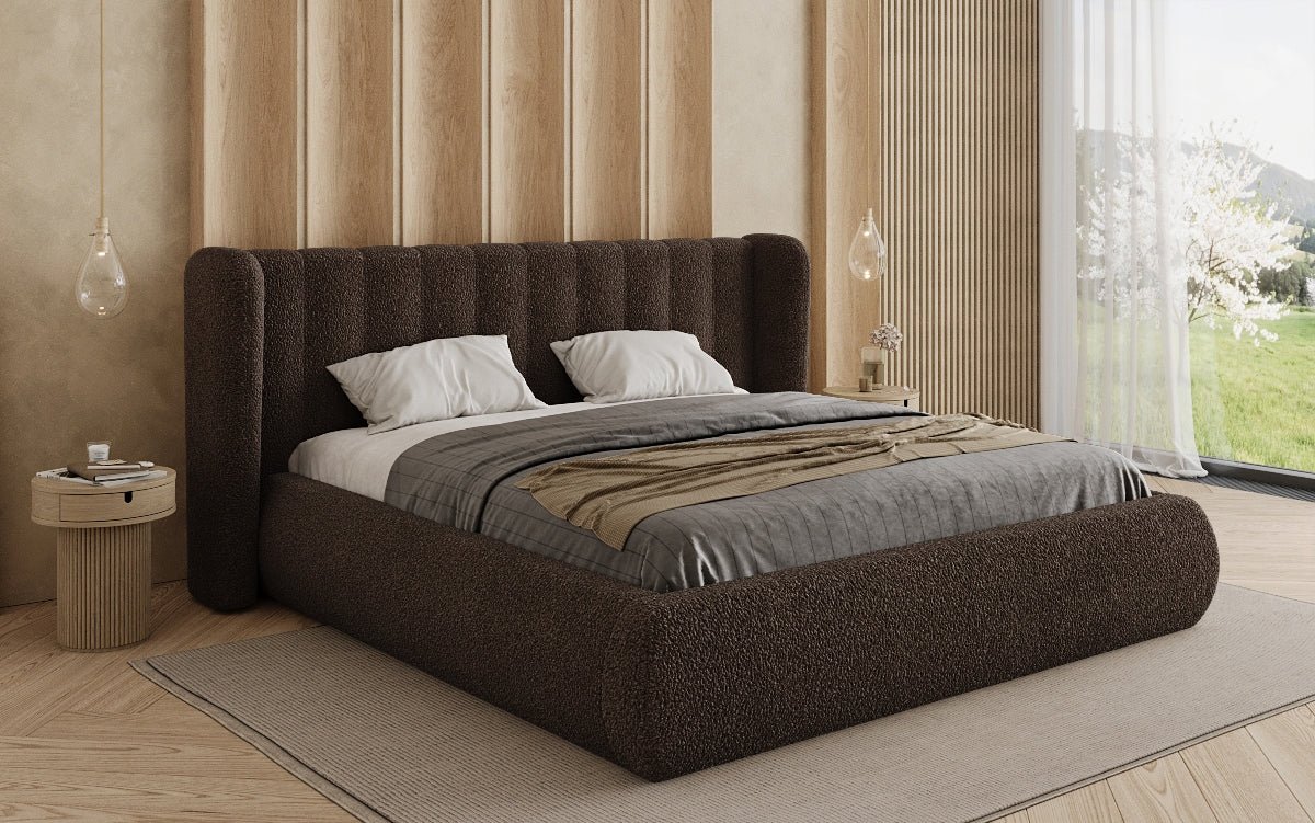 Design gestoffeerd bed Valentina Bouclé met opbergruimte