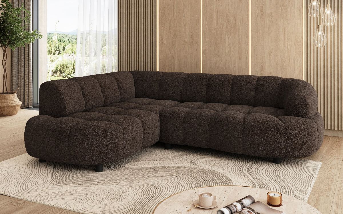 Designer Sofa Olivia Mini in Teddy Bouclé mit elektrischer Sitzerweiterung
