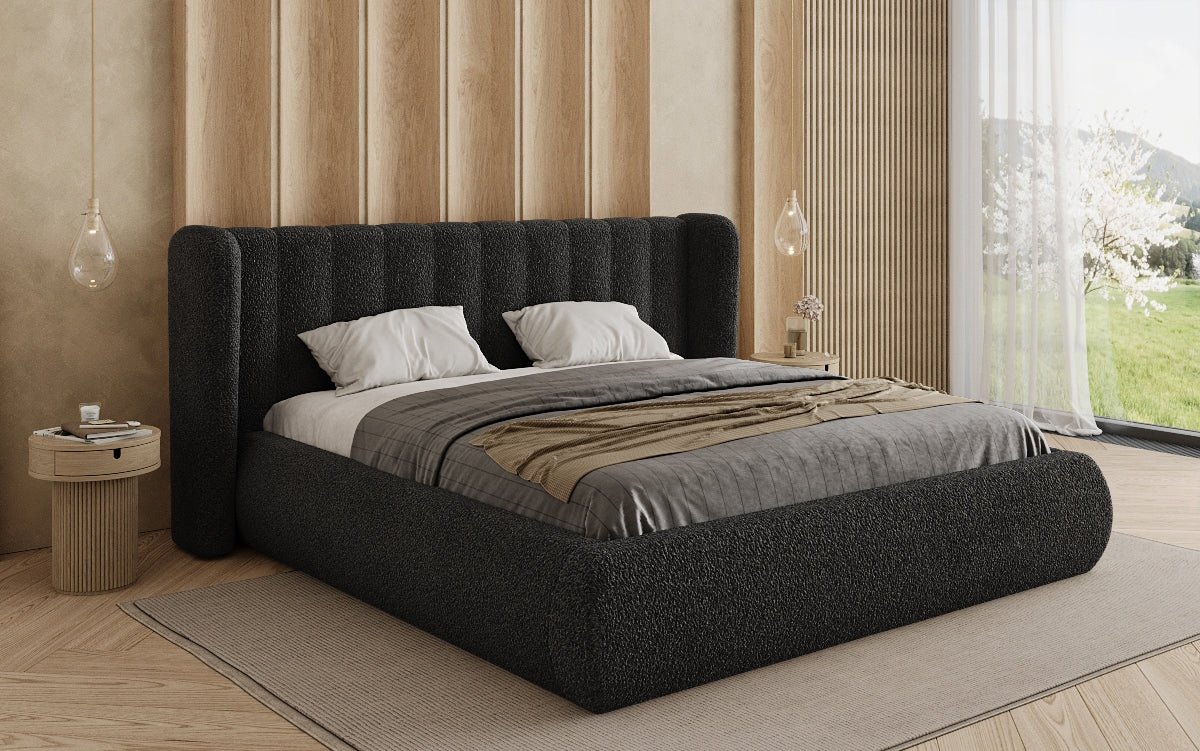 Design gestoffeerd bed Valentina Bouclé met opbergruimte