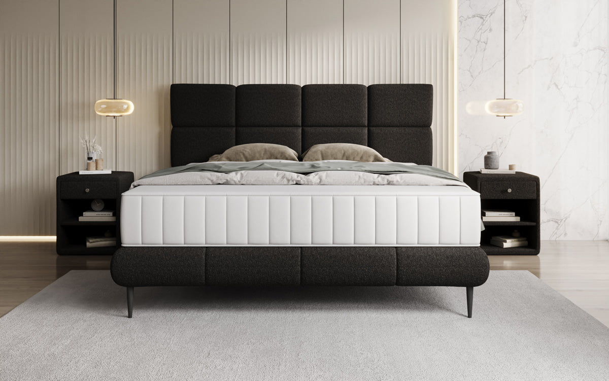 Boxspringbed Nessa met hoge poten in Teddystof Bouclé