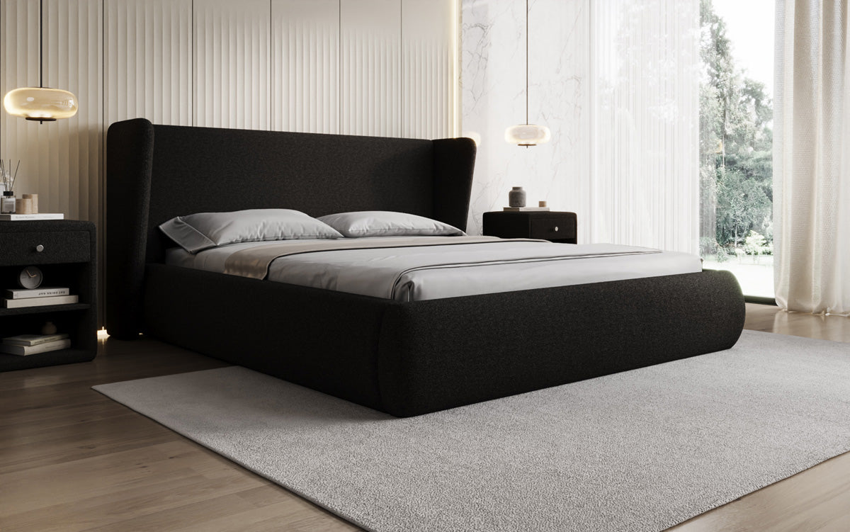 Designer gestoffeerd bed Rosalie in Teddystof Bouclé met opbergruimte