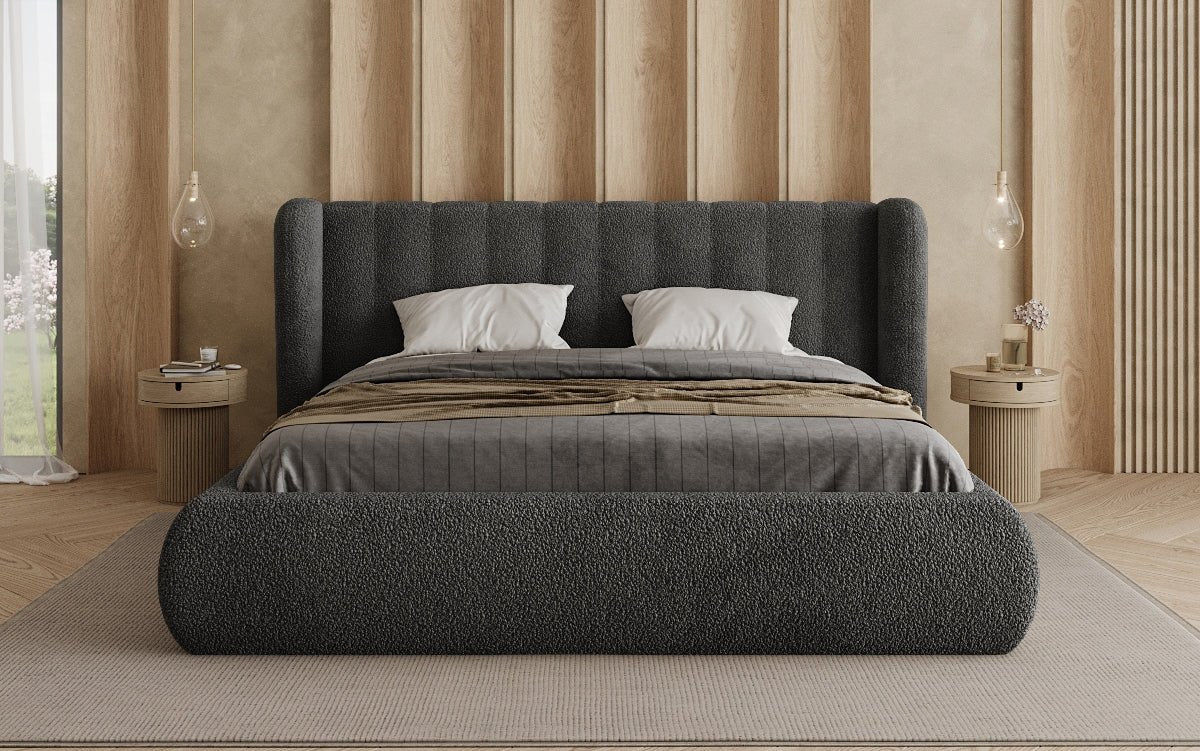 Design gestoffeerd bed Valentina Bouclé met opbergruimte
