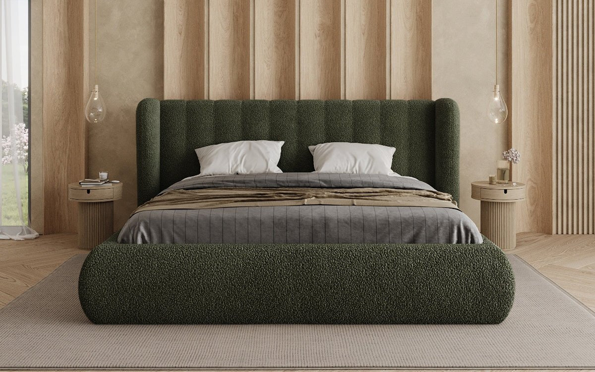 Design gestoffeerd bed Valentina Bouclé met opbergruimte
