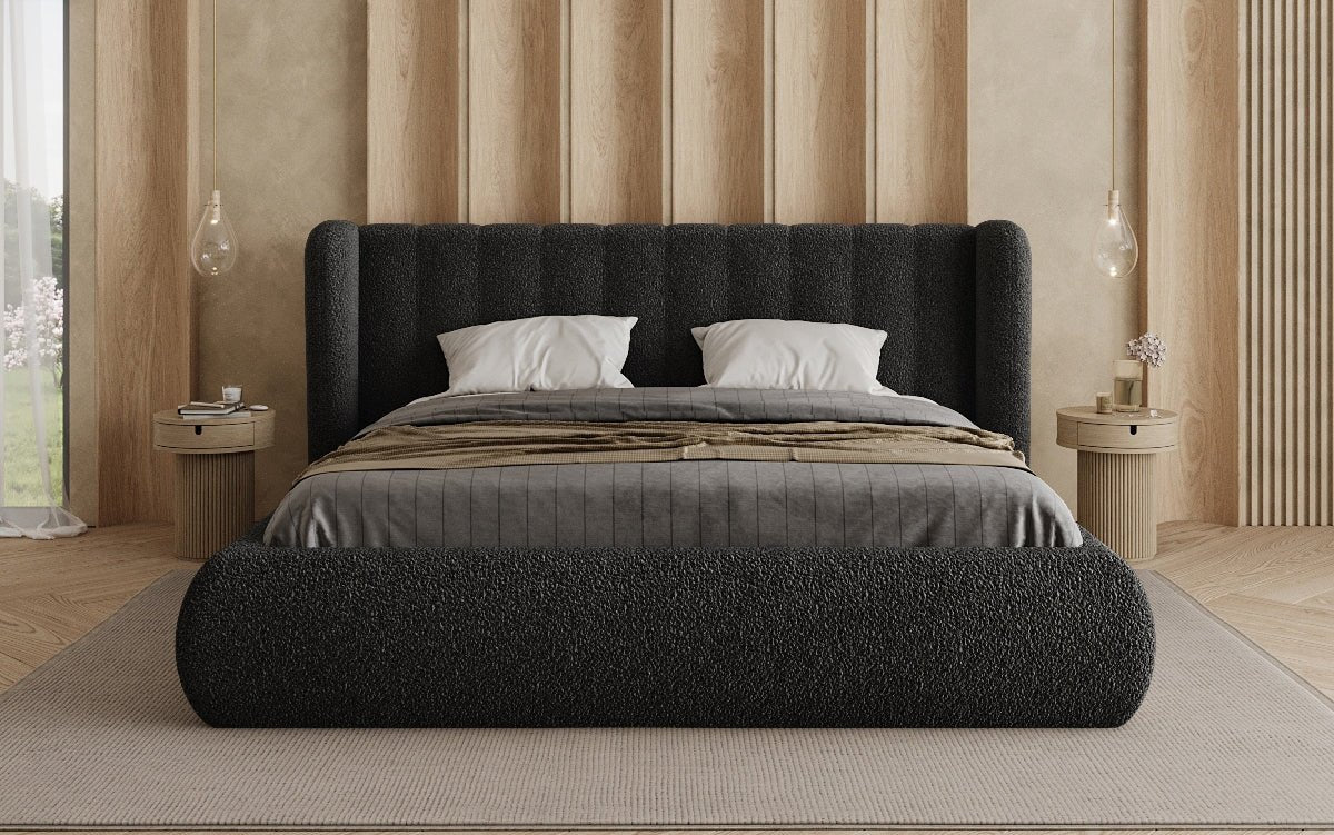 Design gestoffeerd bed Valentina Bouclé met opbergruimte