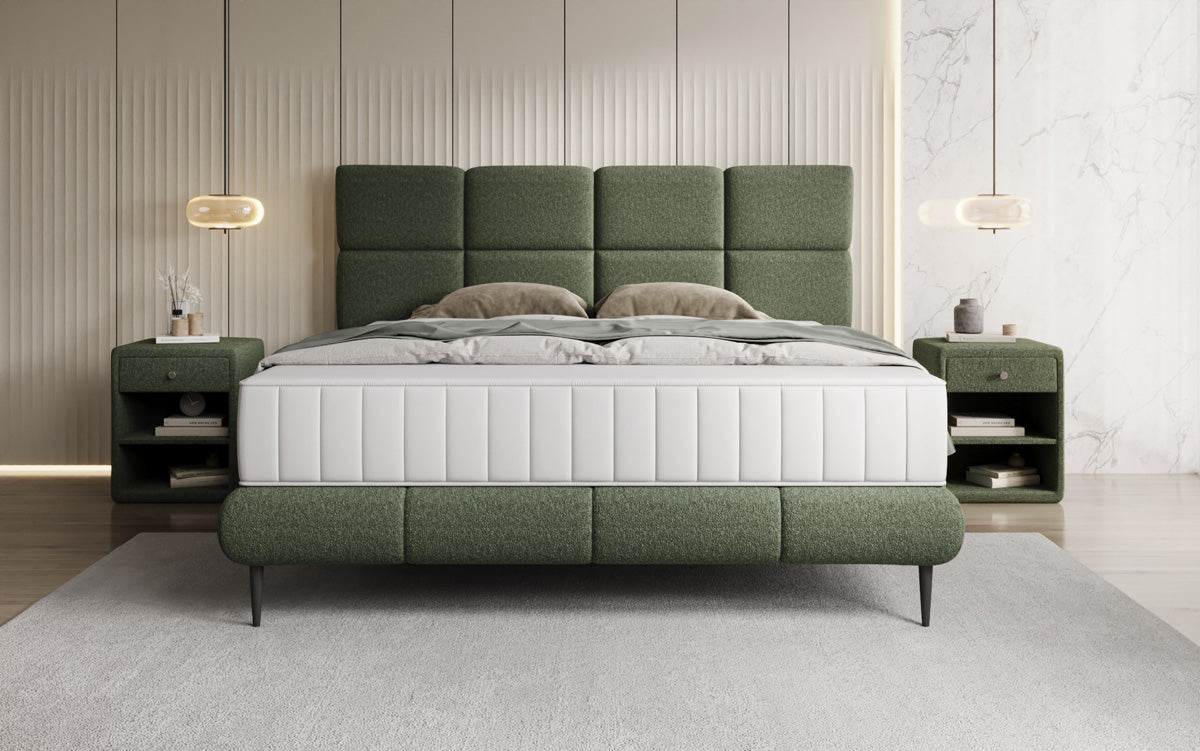Boxspringbed Nessa met hoge poten in Teddystof Bouclé