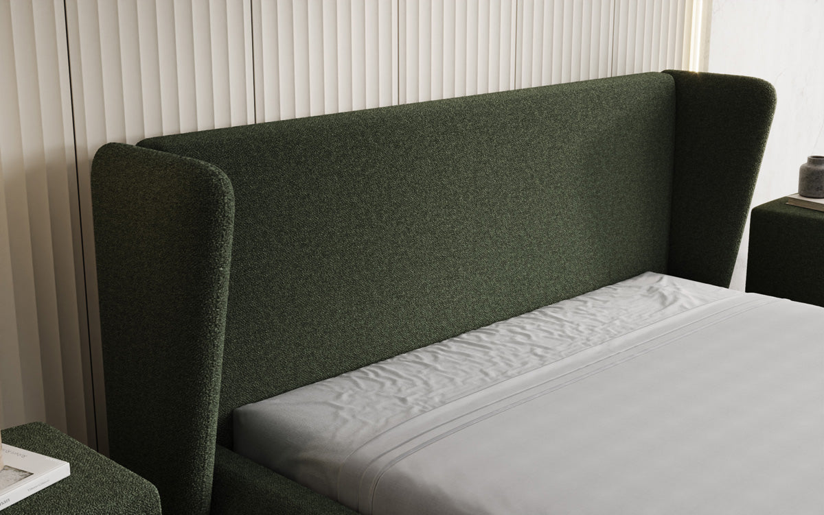 Designer gestoffeerd bed Rosalie in Teddystof Bouclé met opbergruimte