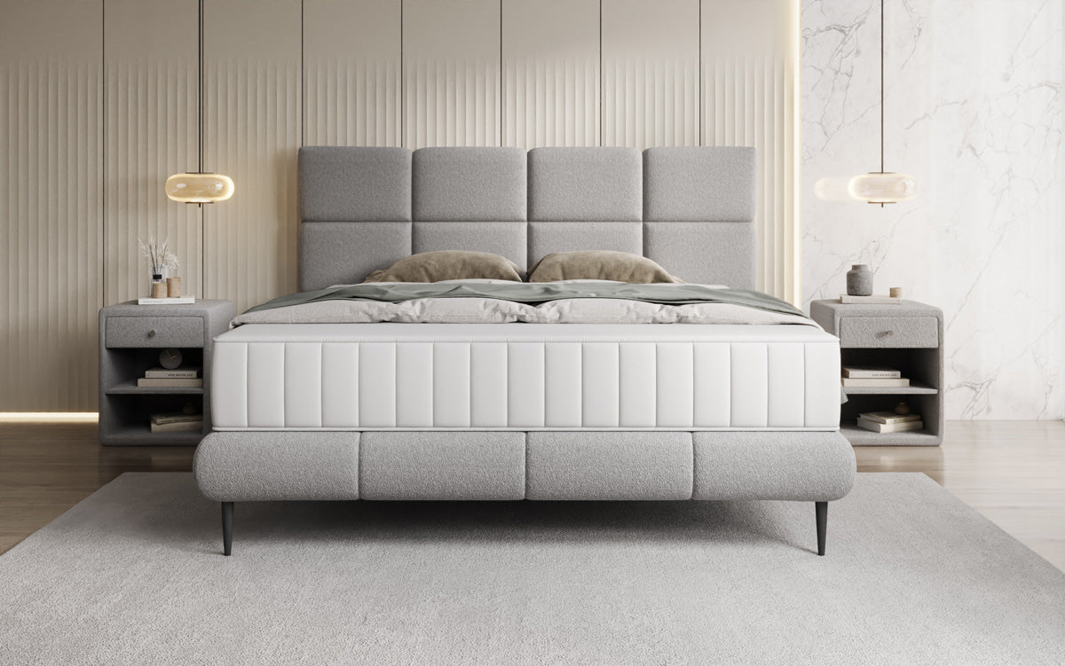 Boxspringbed Nessa met hoge poten in Teddystof Bouclé