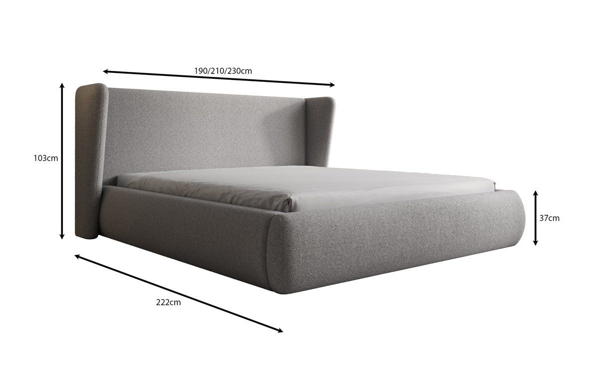 Designer gestoffeerd bed Rosalie in Teddystof Bouclé met opbergruimte