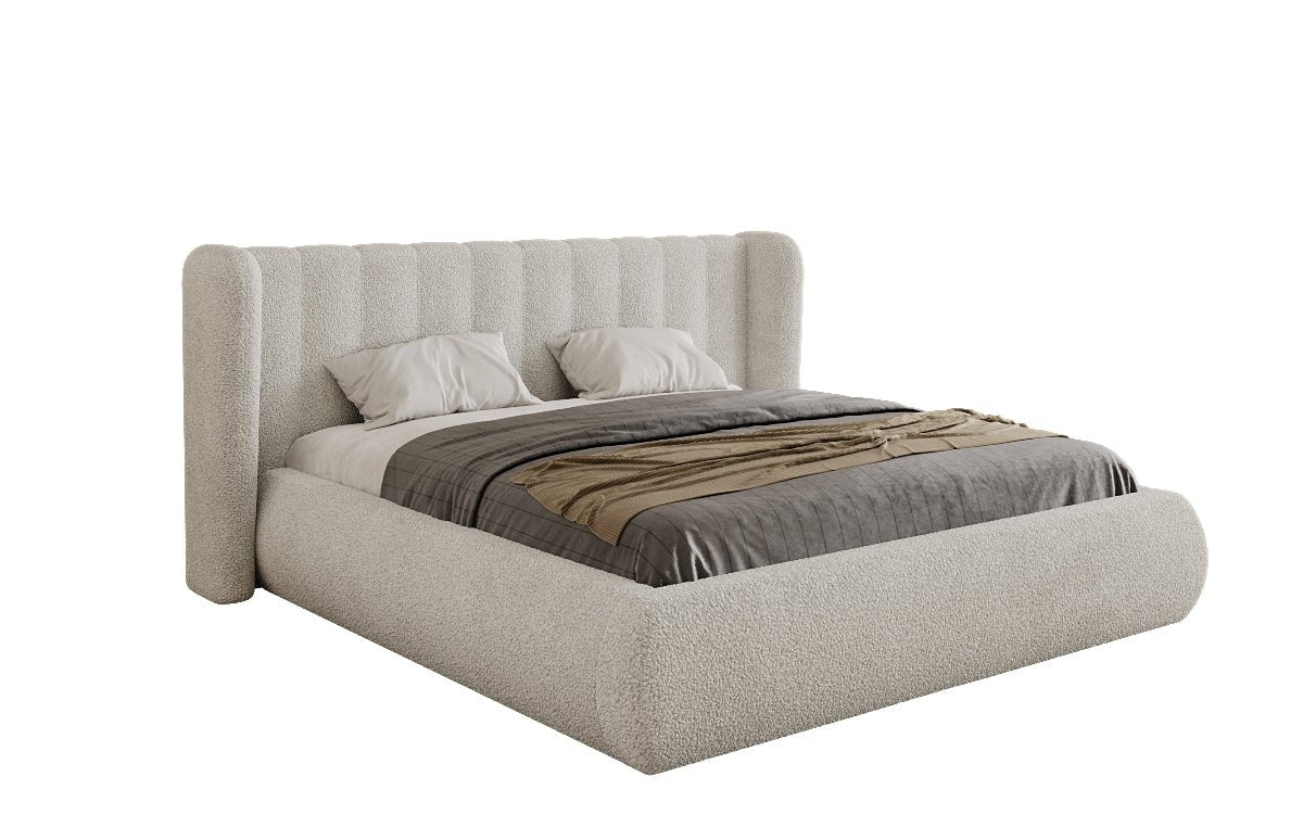 Design gestoffeerd bed Valentina Bouclé met opbergruimte
