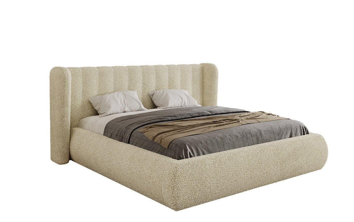 Design gestoffeerd bed Valentina Bouclé met opbergruimte