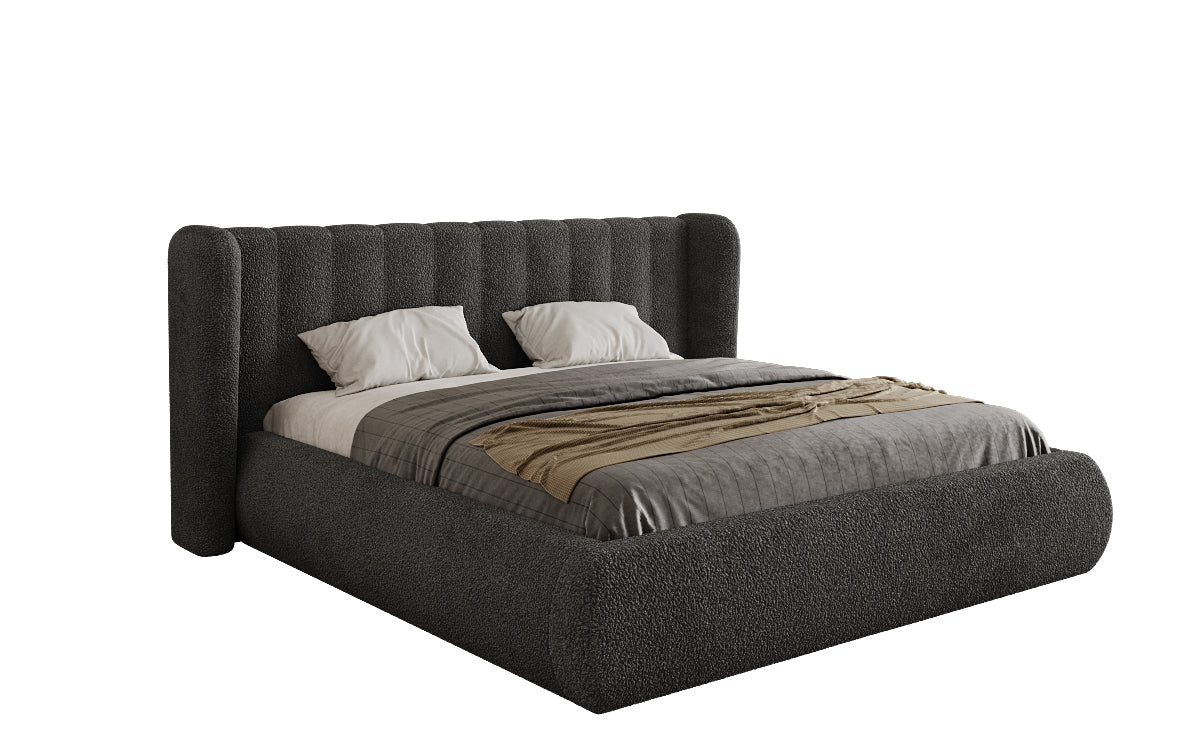 Design gestoffeerd bed Valentina Bouclé met opbergruimte