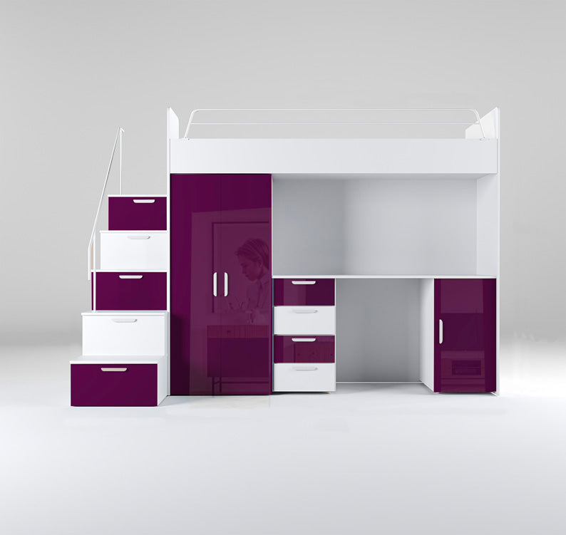 Kinderhoogslaper Dream hoogglans – met bureau, veel opbergruimte & matras