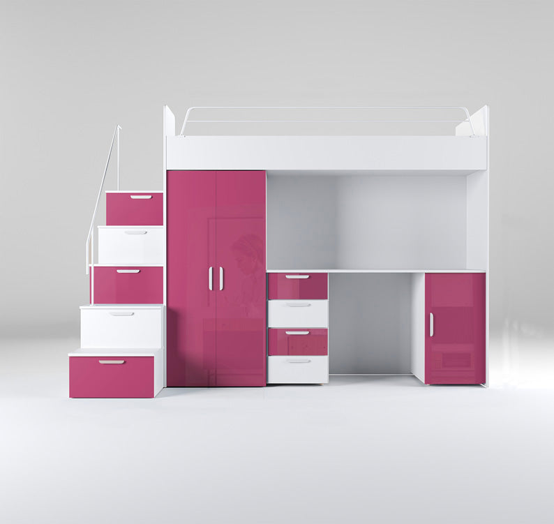 Kinderhoogslaper Dream hoogglans – met bureau, veel opbergruimte & matras