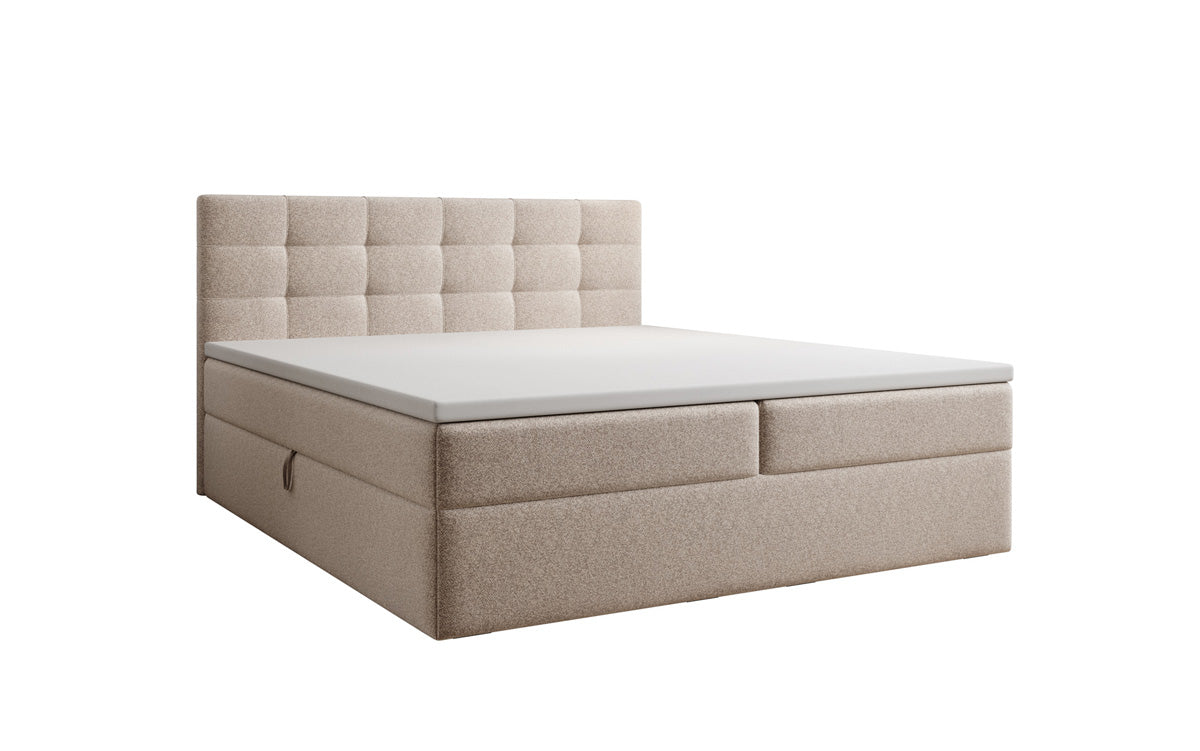 Boxspringbed Lux in structuurstof met opbergruimte