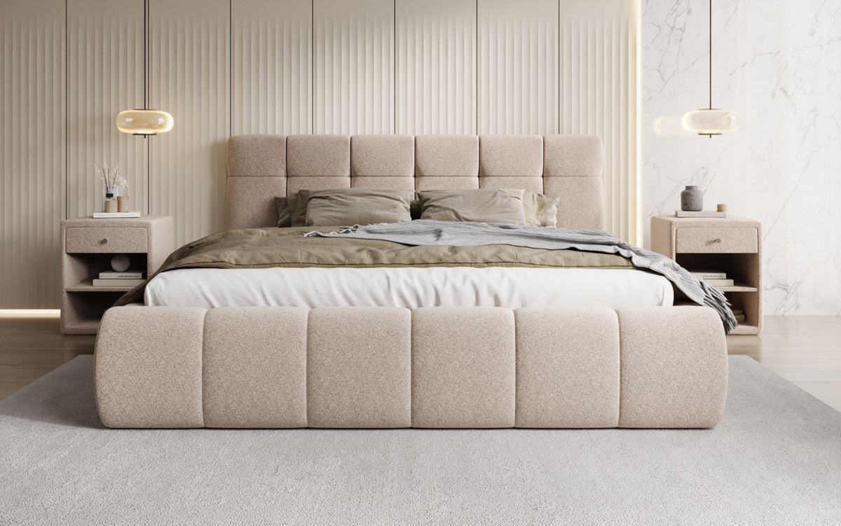 Design gestoffeerd bed Helena in structuurstof met opbergruimte