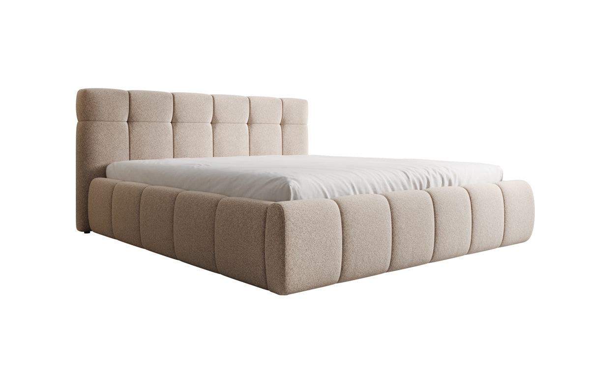 Design gestoffeerd bed Helena in structuurstof met opbergruimte
