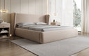Designer gestoffeerd bed Rosalie in structuurstof met opbergruimte
