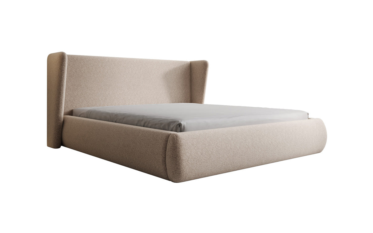 Designer gestoffeerd bed Rosalie in structuurstof met opbergruimte