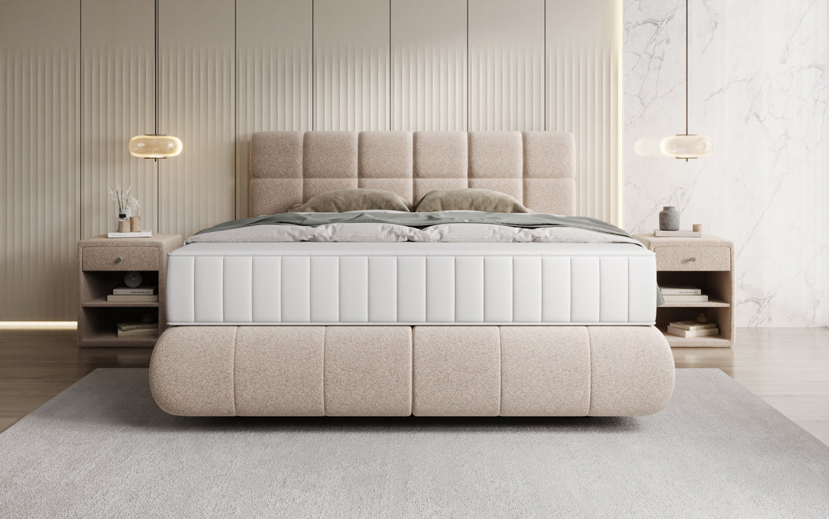 Boxspringbed Nala in structuurstof met zwevende look