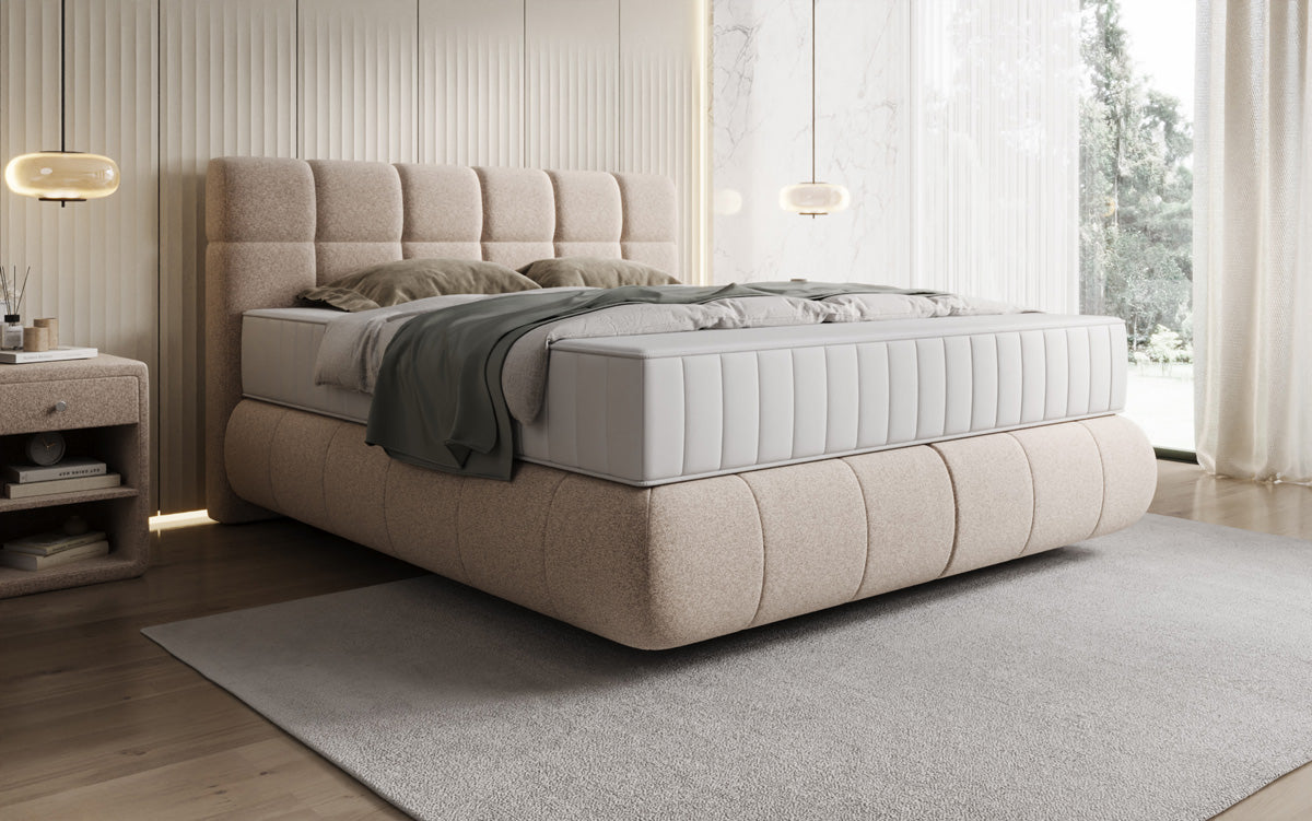 Boxspringbed Nala in structuurstof met zwevende look