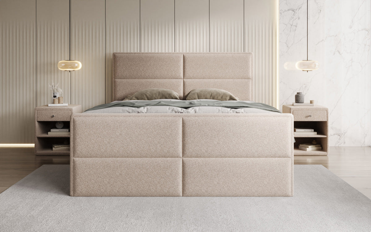 Boxspringbed Viola in structuurstof met opbergruimte