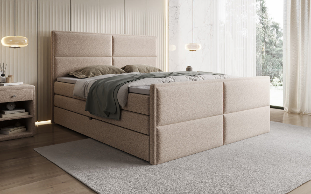 Boxspringbed Viola in structuurstof met opbergruimte