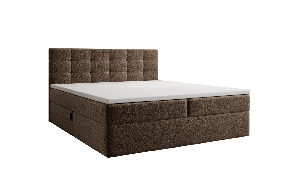 Boxspringbed Lux in structuurstof met opbergruimte