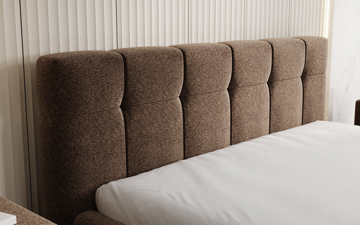 Design gestoffeerd bed Helena in structuurstof met opbergruimte