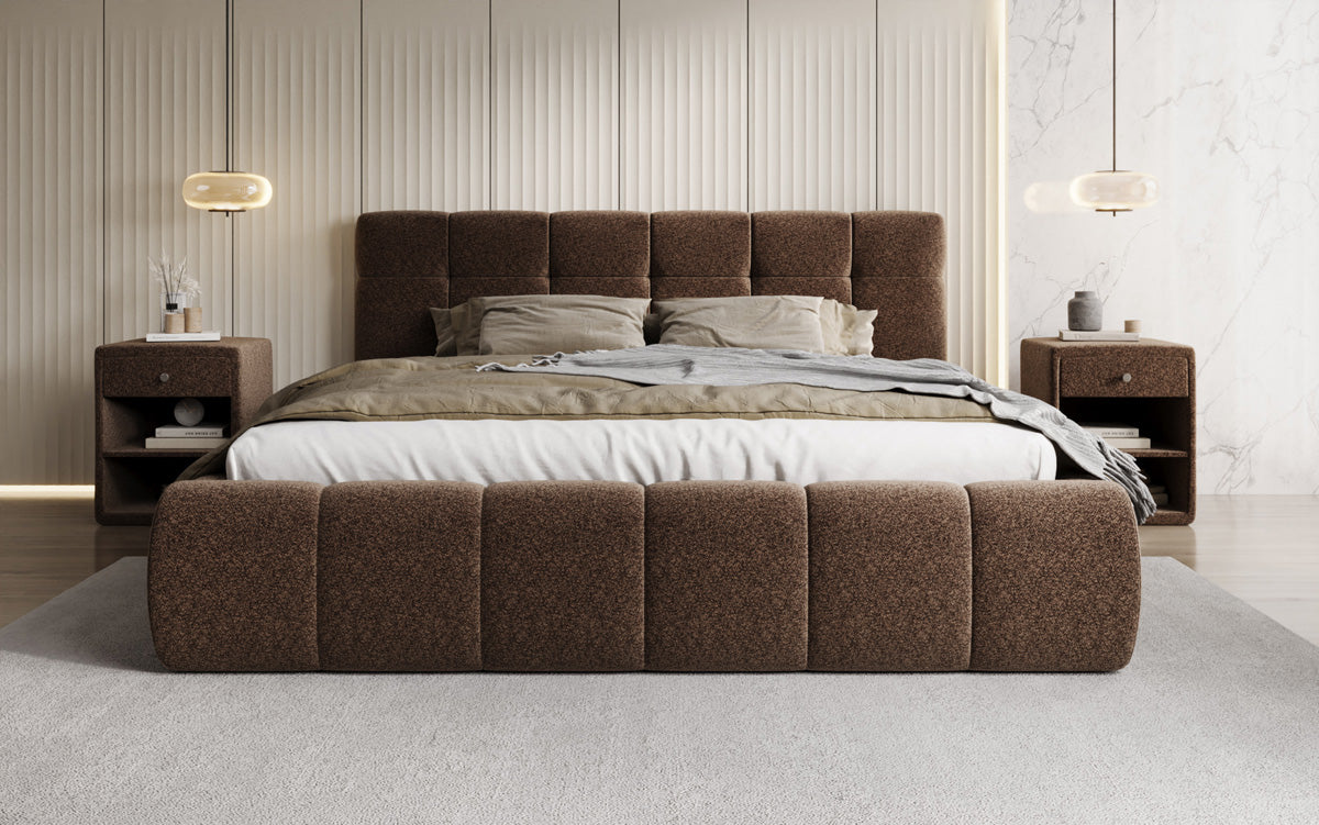 Design gestoffeerd bed Helena in structuurstof met opbergruimte