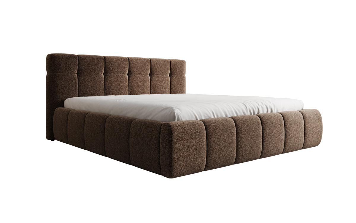 Design gestoffeerd bed Helena in structuurstof met opbergruimte
